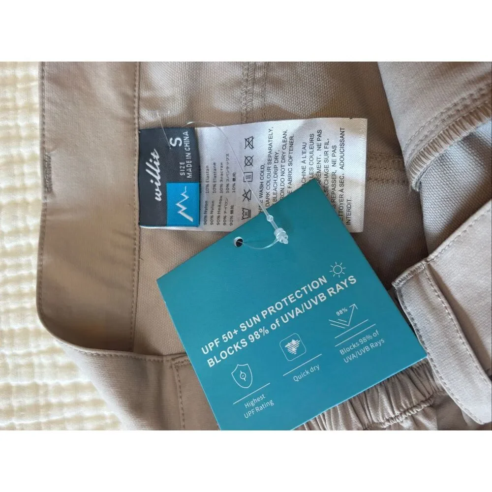 Willit NWT S tan cargo nylon activewear stretchy shorts